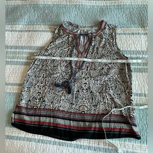 Daniel Rainn Patterned Sleeveless Blouse - Black, Red, White